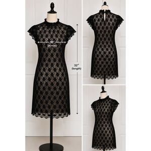 Milly of New York Black Sheer Floral Lace Mini Dress Size 2